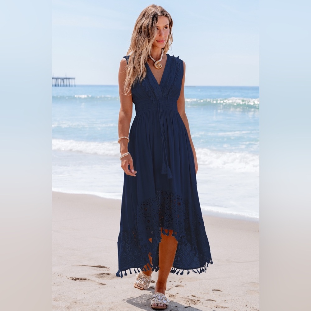 Lace & tassel midi dress
